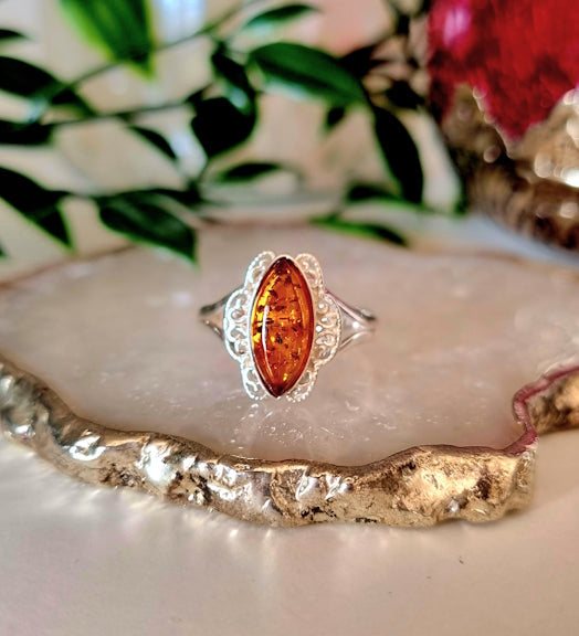 Ring av Sterling silver med Bärnsten (Justerbar)