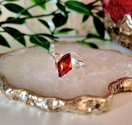 Ring med Silver och Bärnsten, Justerbar