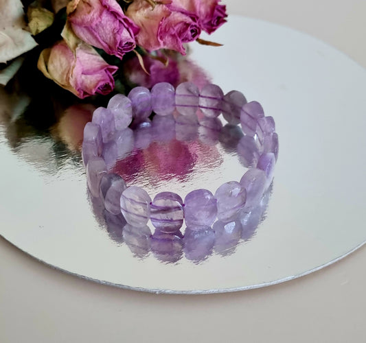 Armband Ametist, Platta fasetterade pärlor