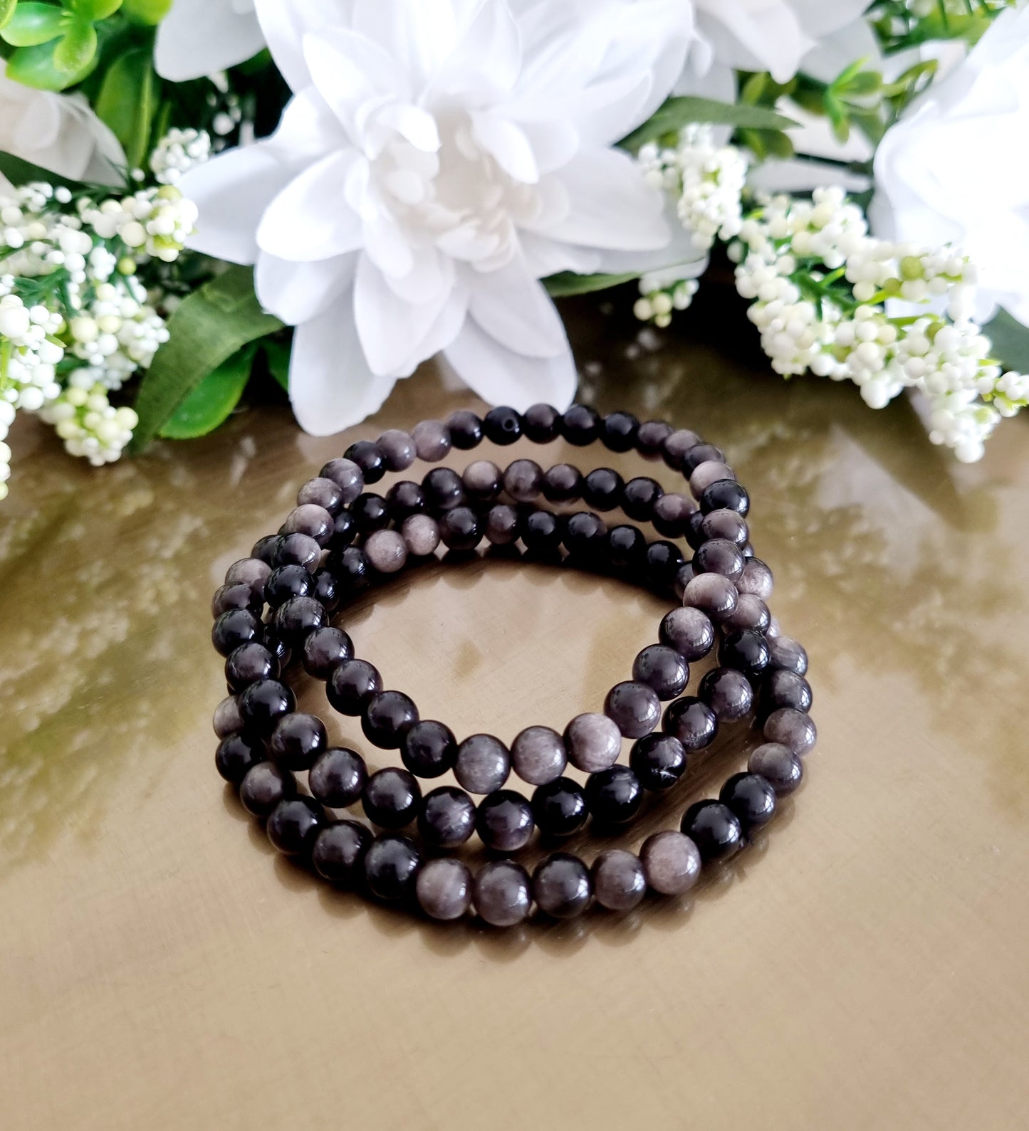 Armband Silver Obsidian, 6mm