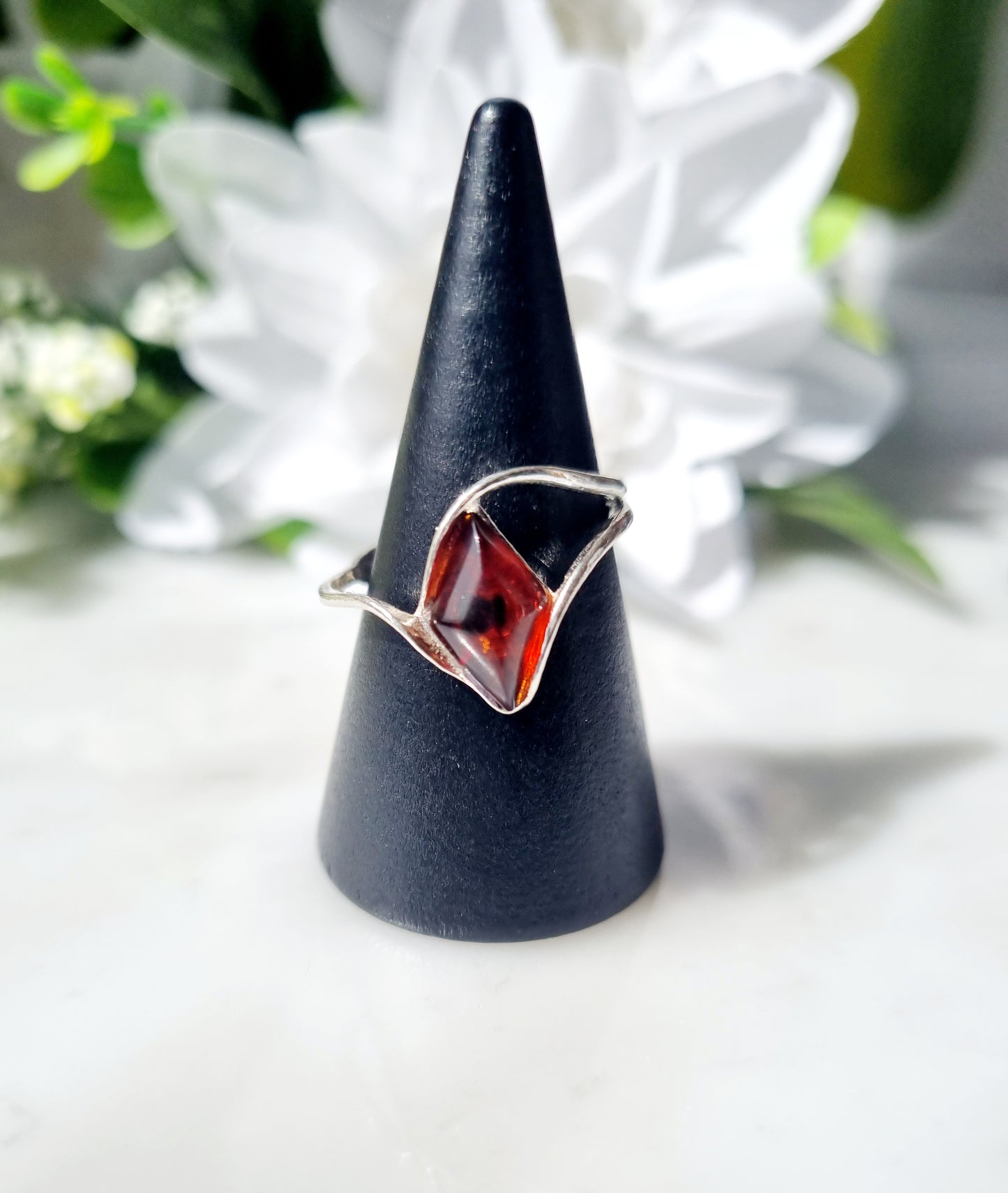 Ring med Silver och Bärnsten, Justerbar