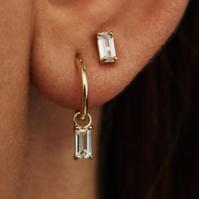 Örhängen Ringar och fyrkantig Moissanite, 10K eller 18K