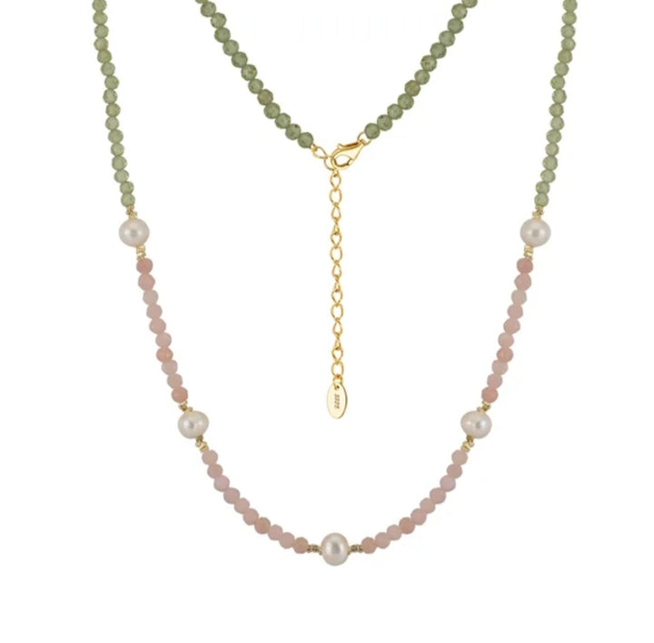 Halsband med Peridot, Rosa opal och Sötvattenpärlor