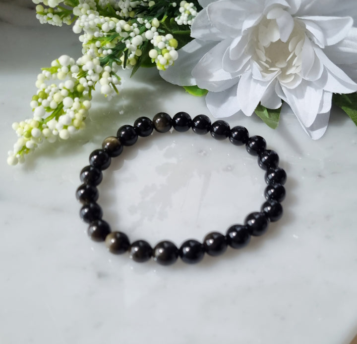 Armband GuldObsidian, 8mm