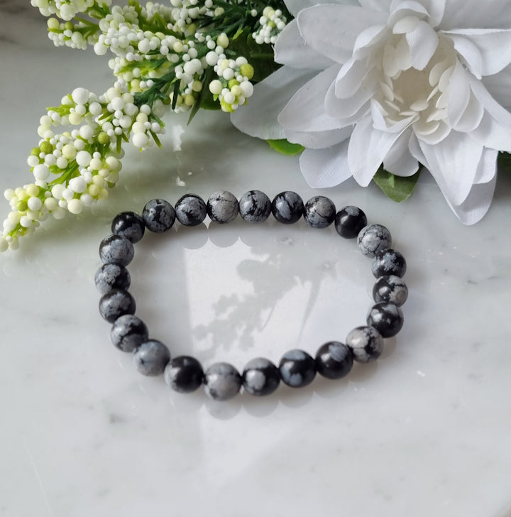 Armband SnöflingeObsidian, 8mm