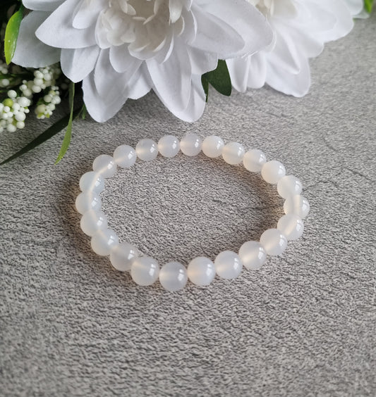 Armband Vit Agat, 8mm